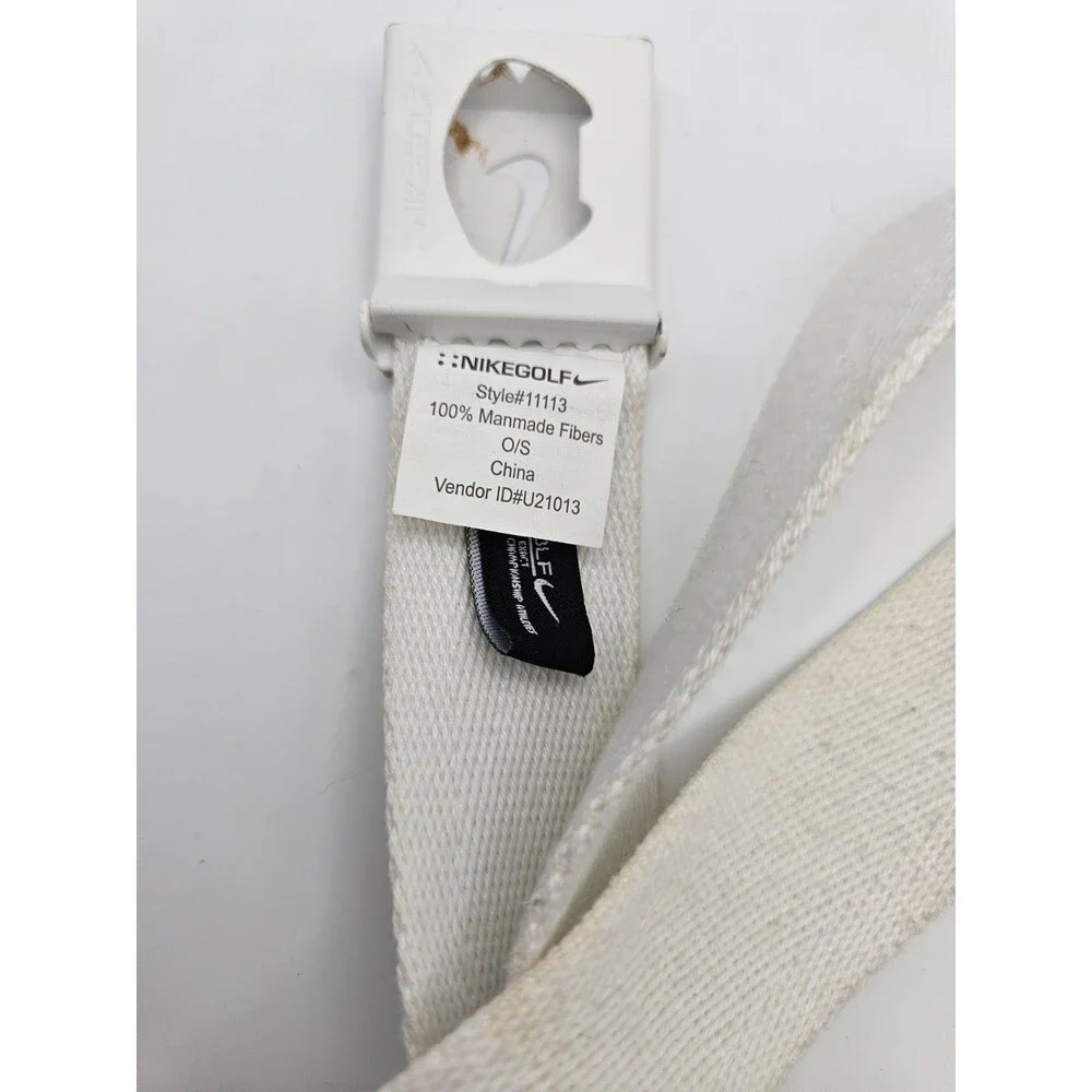 Nike Golf Web Belt White Adjustable Metal Swoosh Buckle Style 11113 OS